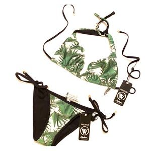 Reversible Tropical palm print bikini